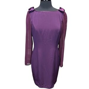 Bellissima Couture Plum Chiffon Bow Back Babydoll Dress Couture Size 12 Fits 6/8